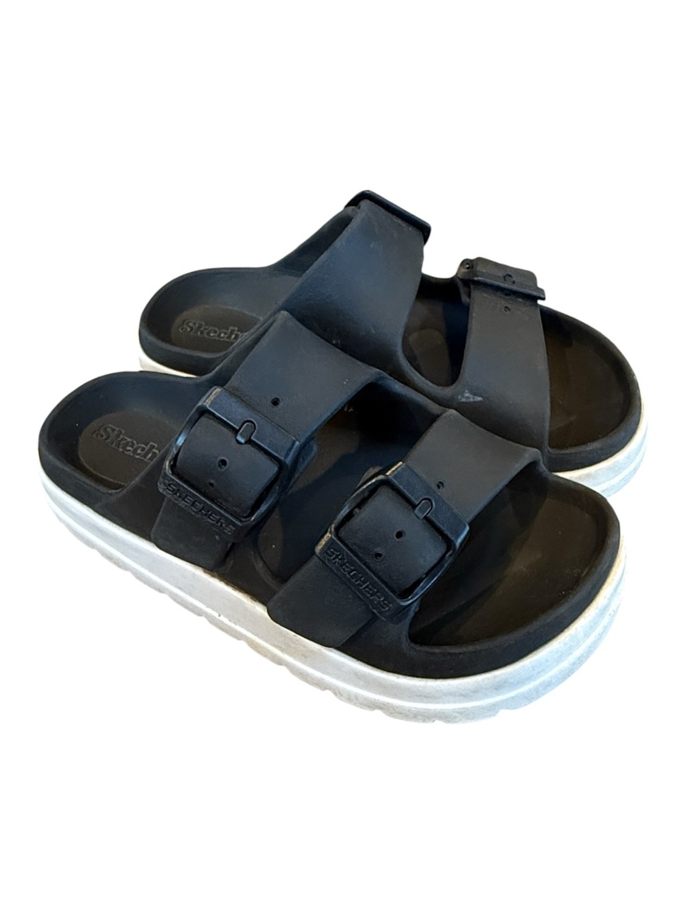 Skechers | Cali Buckle Slide Sandals with White Platform Sole